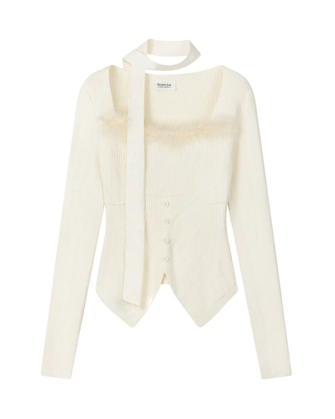 スカーフ付きシフォンニットトップス Mc 357