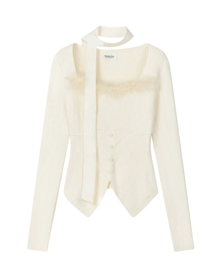 スカーフ付きシフォンニットトップス Mc 357