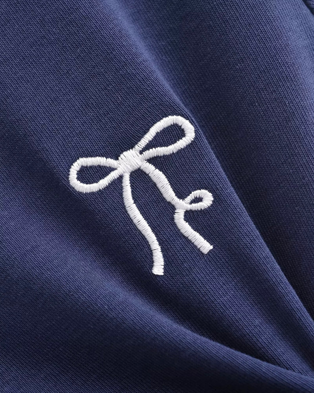 リボン刺繍ポロフレアミニワンピース Mc 426