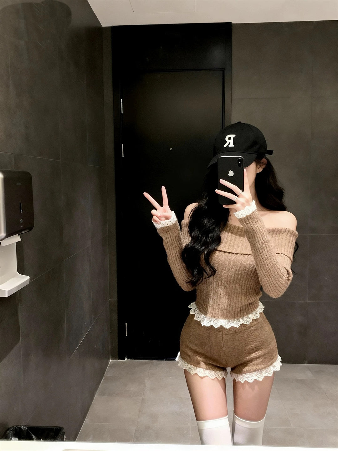 オフショルレースリブニットセットアップ Mc 651