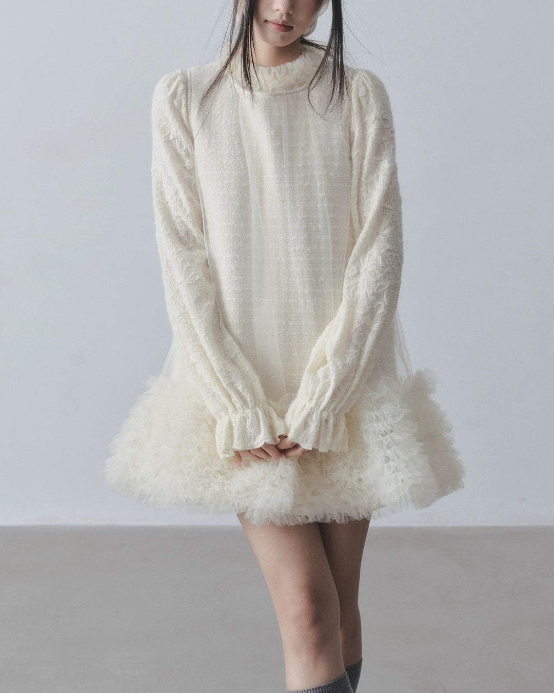 チュールフリルツイードワンピース　Mc 689