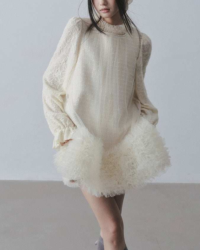チュールフリルツイードワンピース　Mc 689