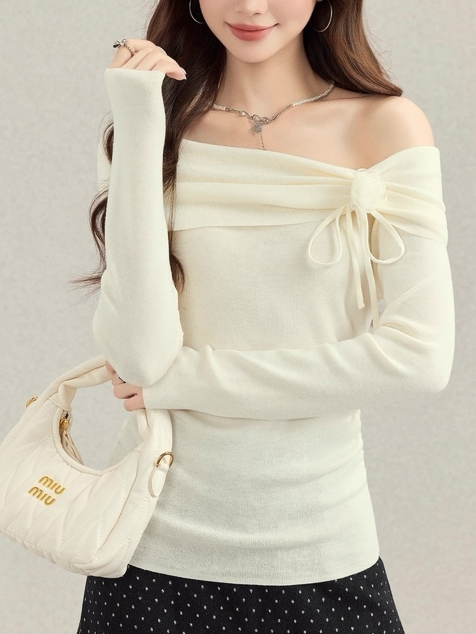 フラワーコサージュオフショルニット Mc 549