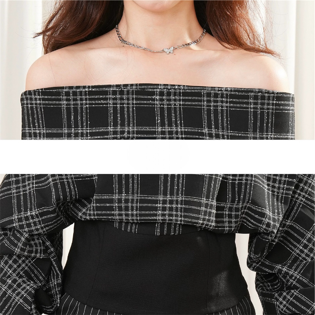 チェックオフショルジッパートップスMc 560