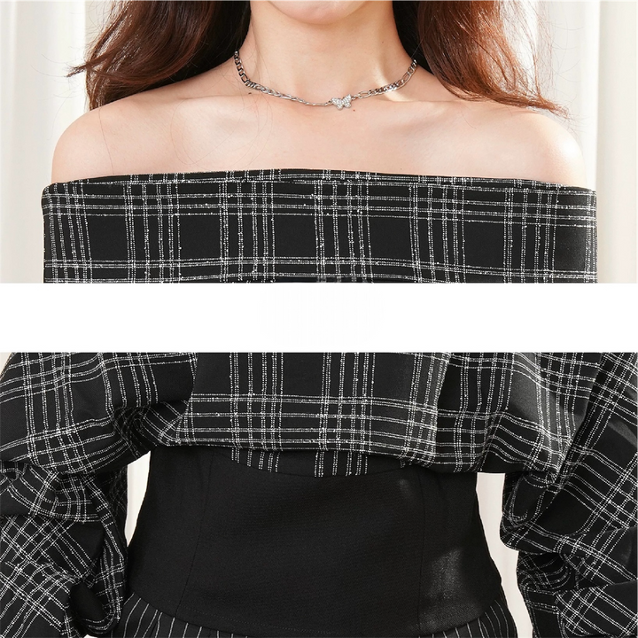 チェックオフショルジッパートップスMc 560