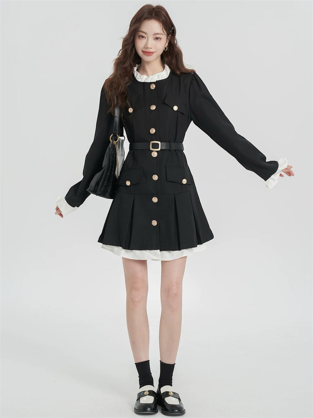 ベルト付きクラシカルミリタリースタイルワンピース Mc 532