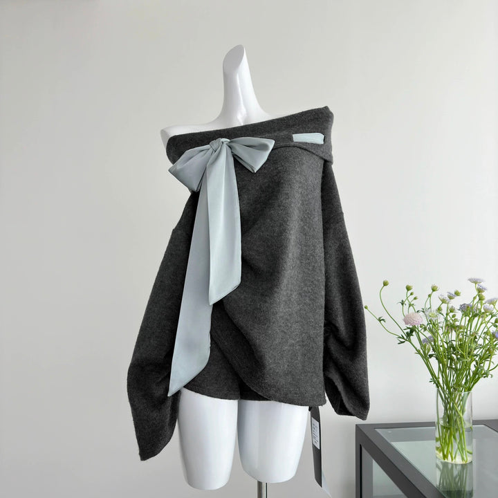 BIGリボンオフショルニットワンピース Mc 552