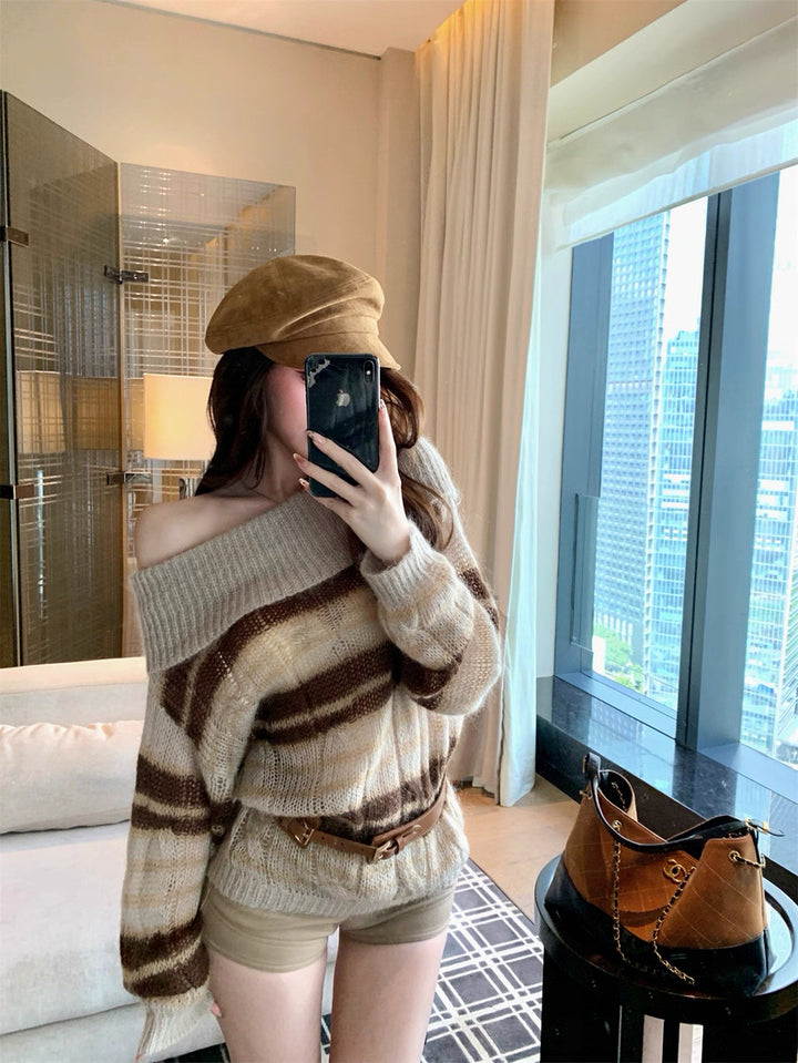 ベルト付きオフショルダーニットプルオーバー　Mc 567