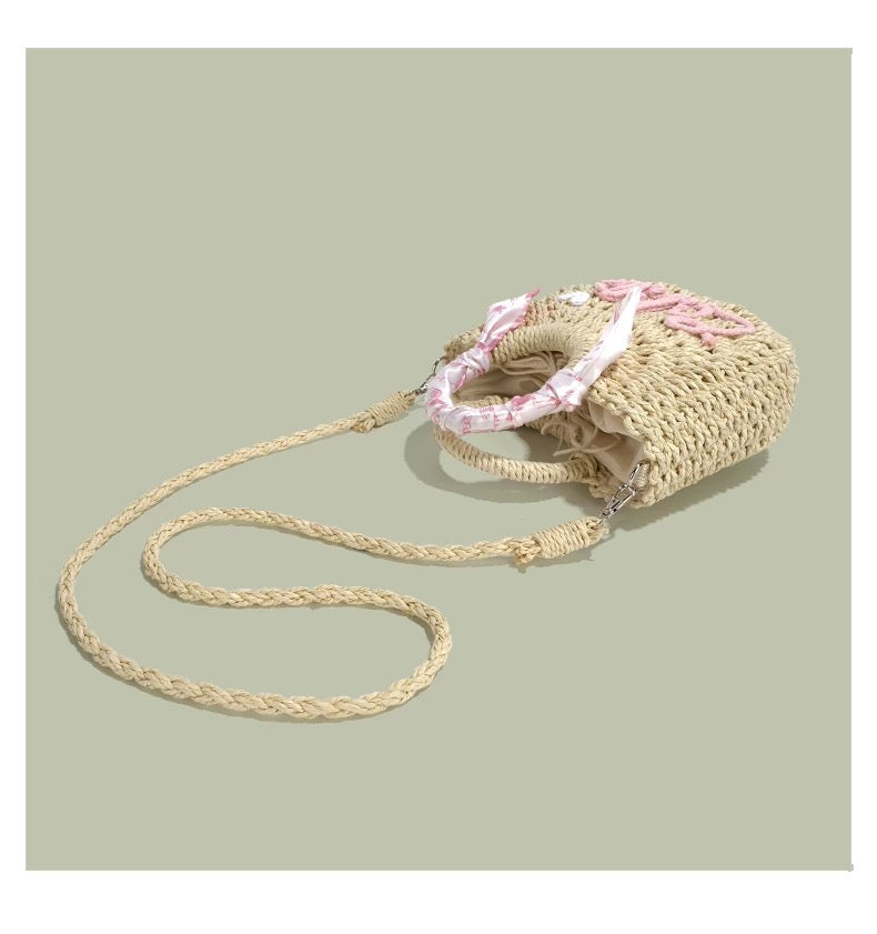 スカーフ付き2Wayサークル刺繍かごバッグ Mc 477