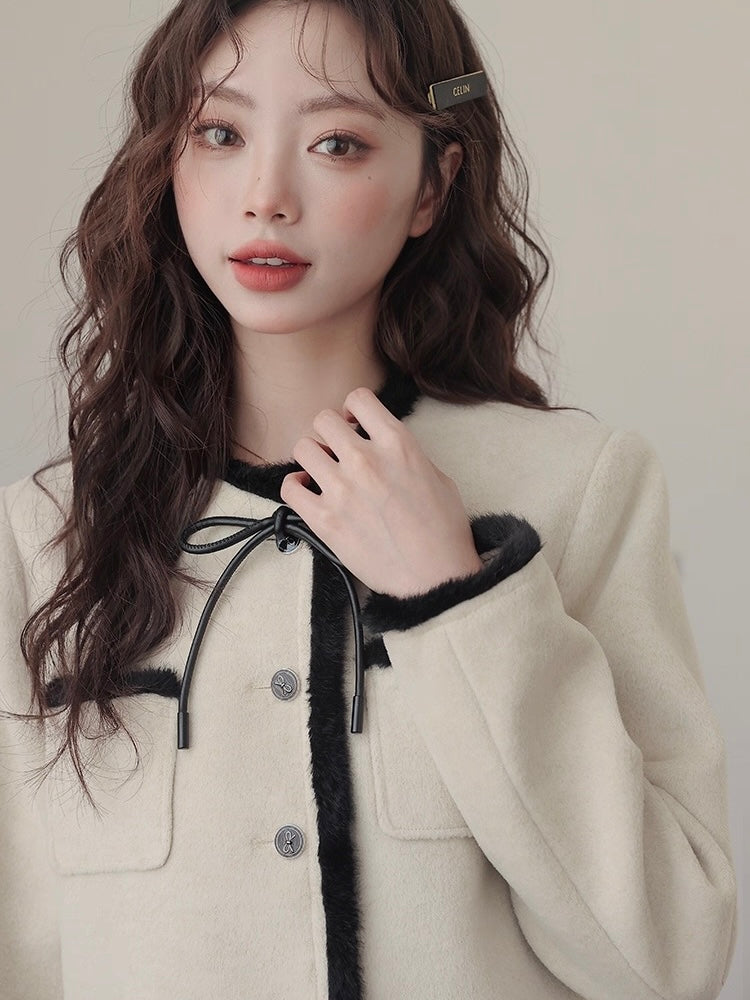 バイカラーリボンファートリムジャケット Mc 546