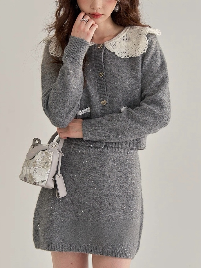 レースカラーニットセットアップ　Mc 562