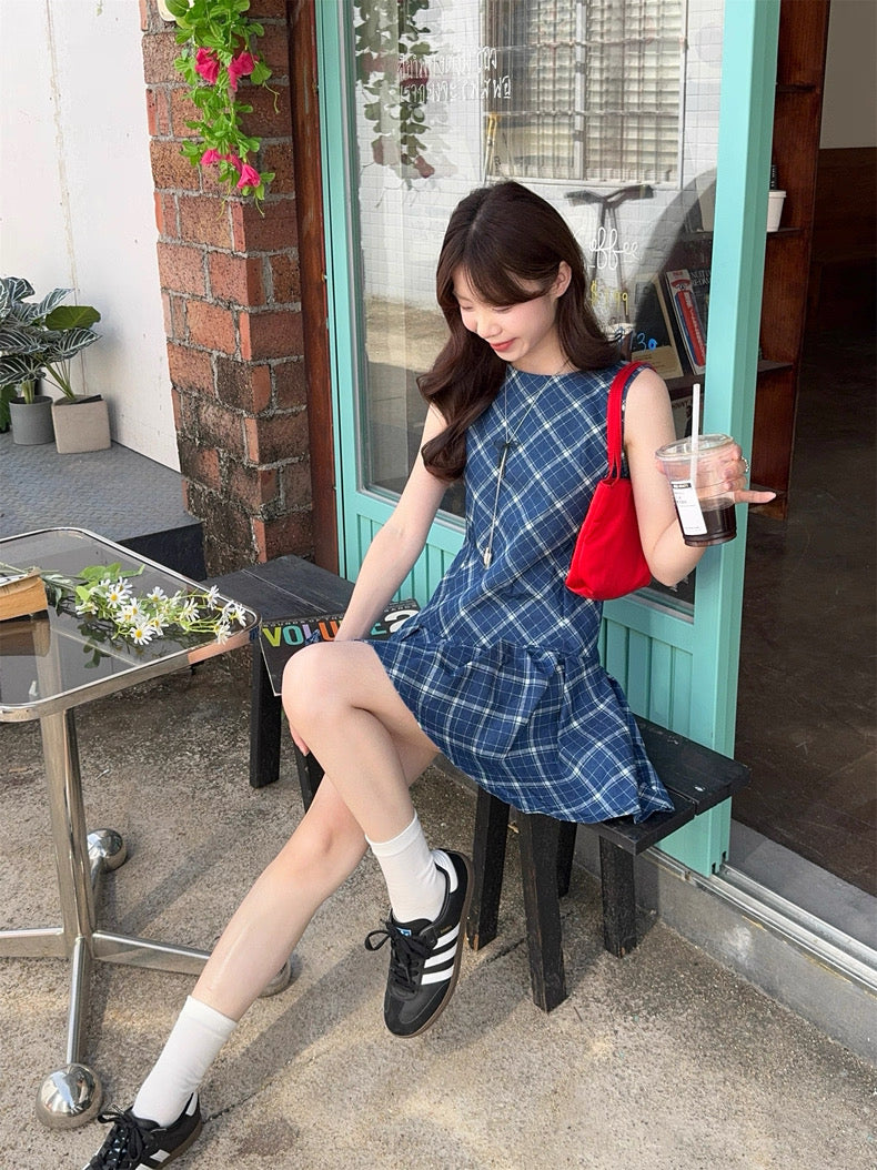 バイヤスチェックデニムプリーツワンピース Mc 471