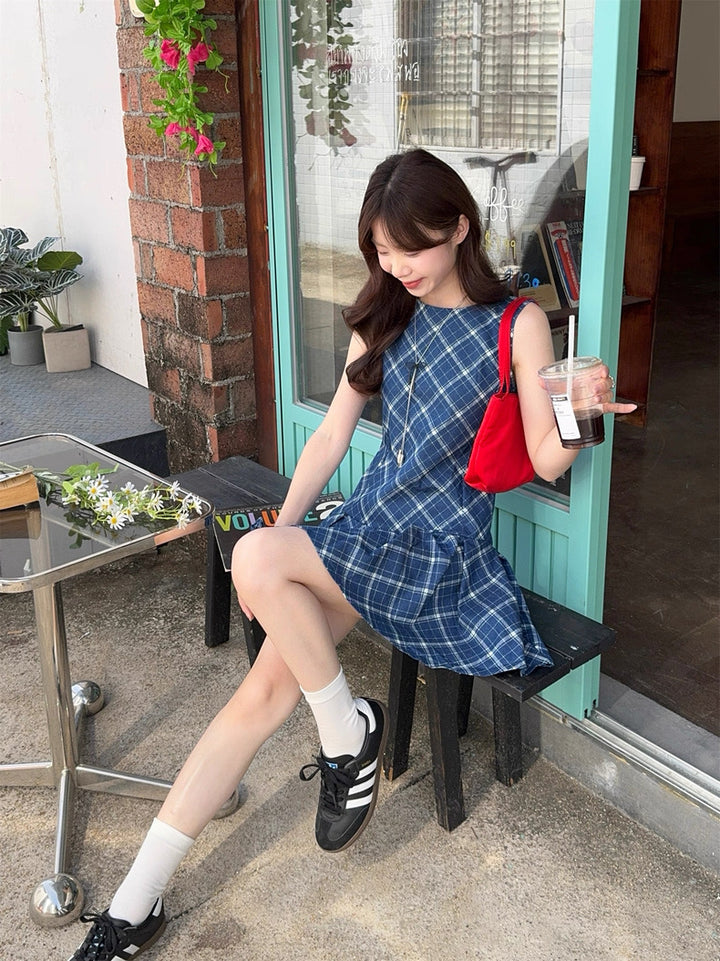 バイヤスチェックデニムプリーツワンピース Mc 471