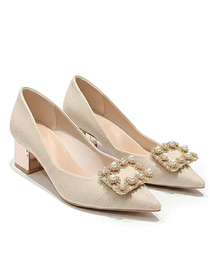 パールビジューバックル ポインテッドパンプス Mc 738