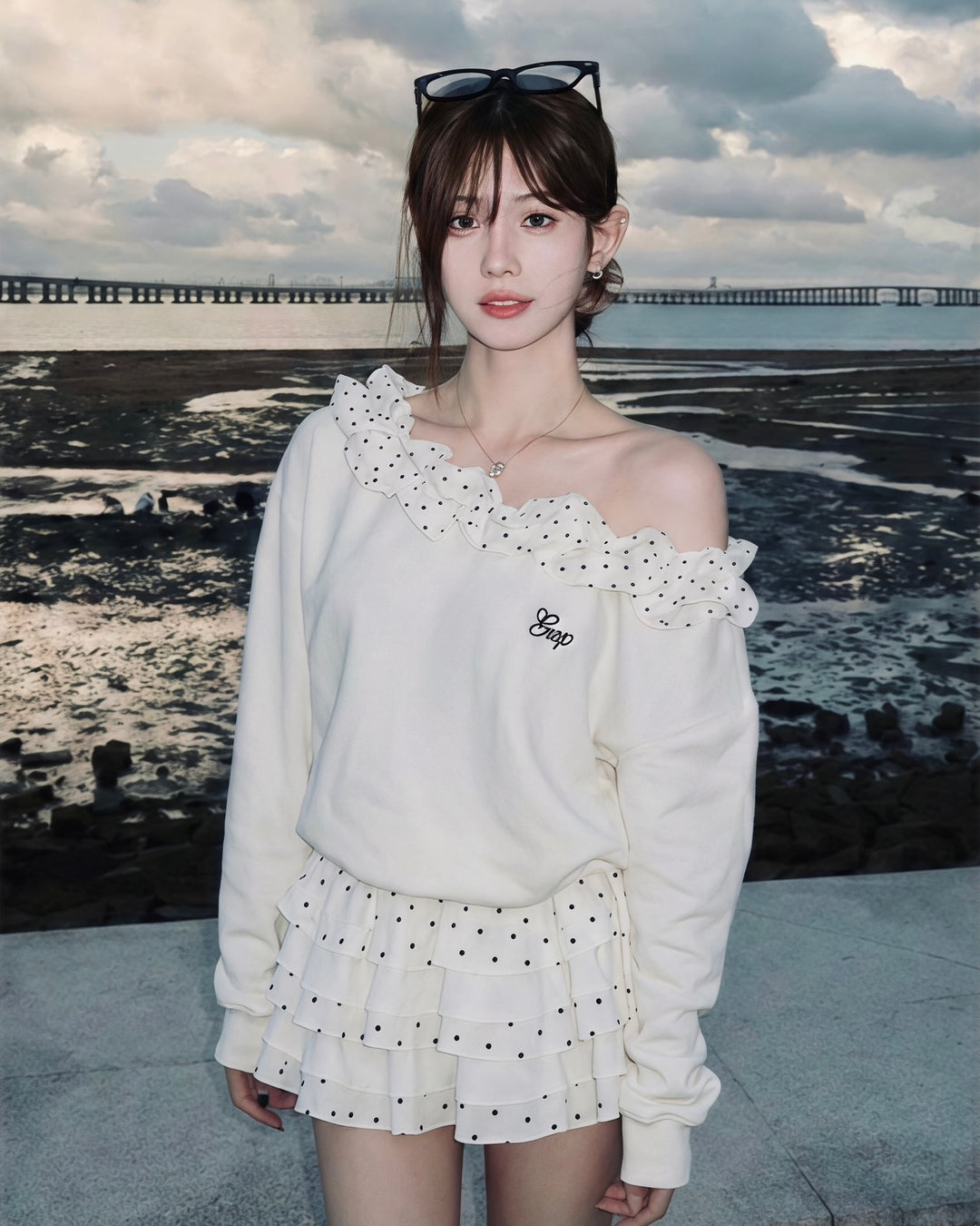 ドットフリルワンショルトップス Mc748