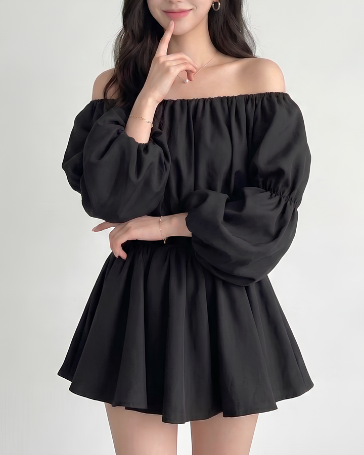 シフォンバルーンオフショルワンピース Mc778