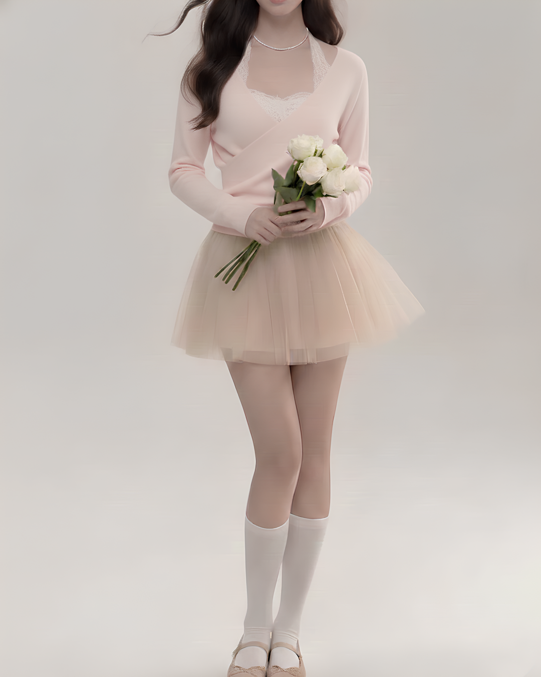 ミルクティーレースカシュクールトップス×スカート Mc758