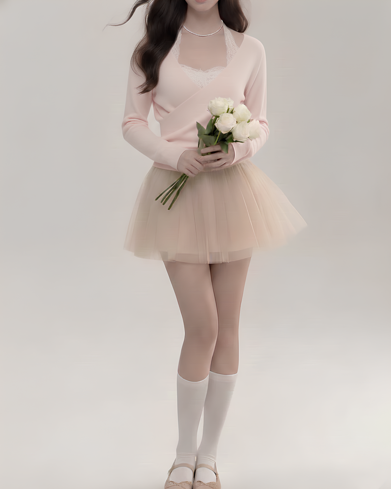 ミルクティーレースカシュクールトップス×スカート Mc758