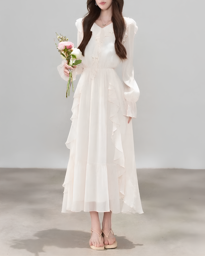 エアリーフリルシフォンロングワンピース Mc 799