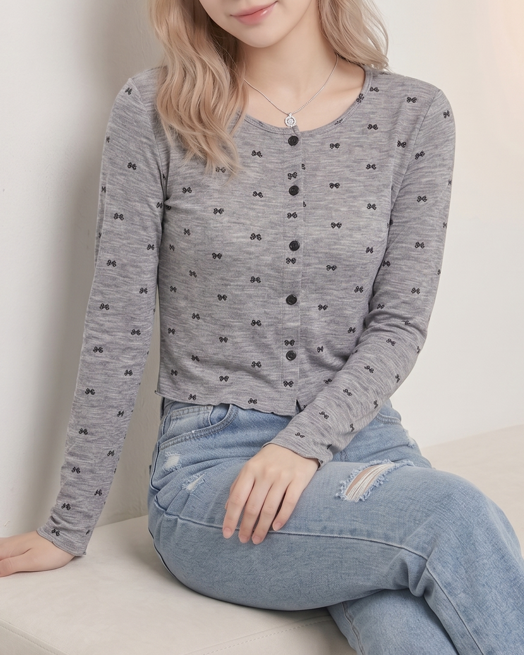 リボン柄カーディガン Mc 854