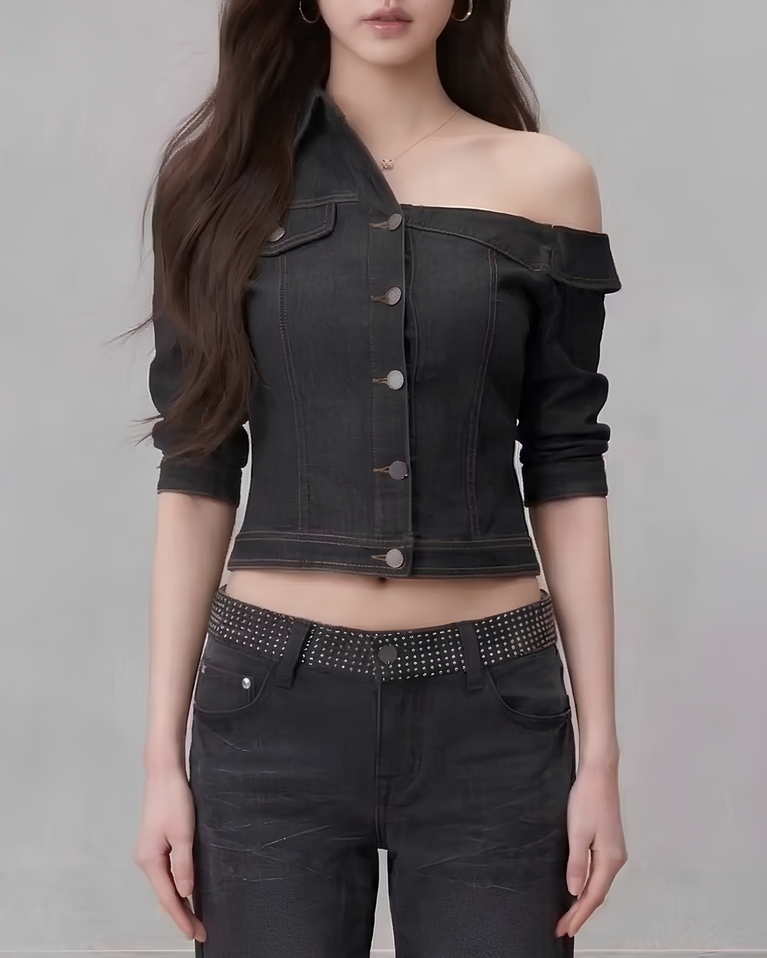 アシメショルダーガーリーデニムジャケット Mc 807