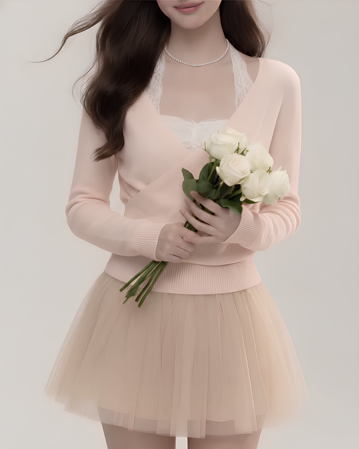 ミルクティーレースカシュクールトップス×スカート Mc758