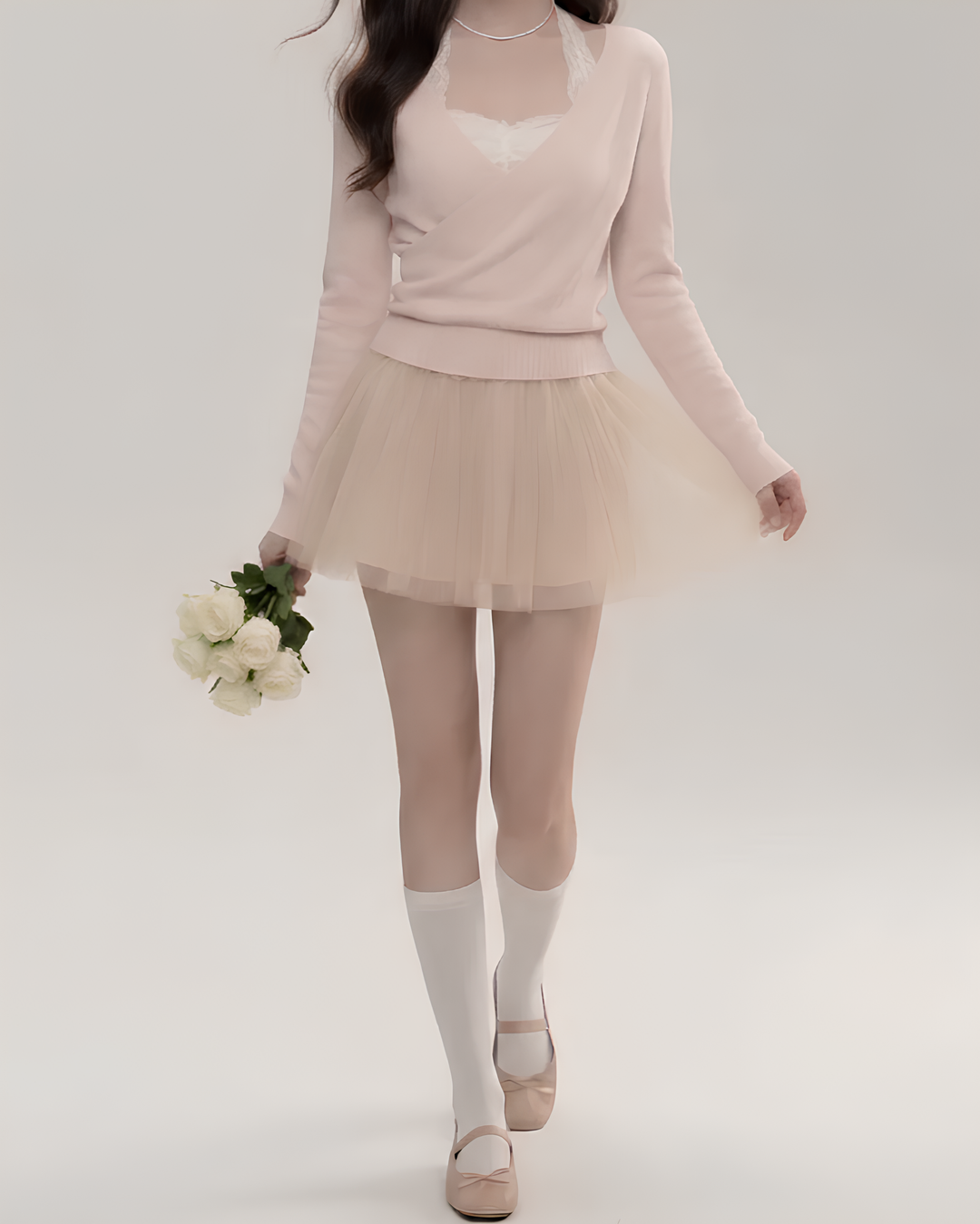 ミルクティーレースカシュクールトップス×スカート Mc758