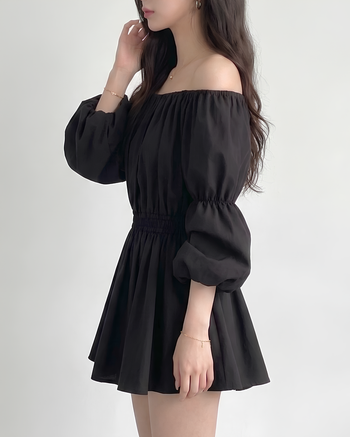 シフォンバルーンオフショルワンピース Mc778