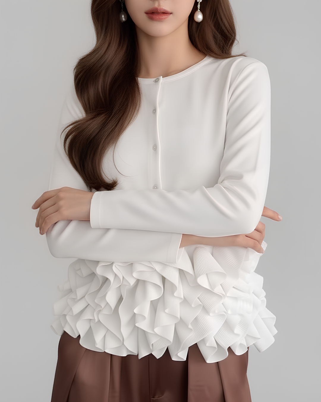 ボリュームフリルペプラムニットトップス Mc745