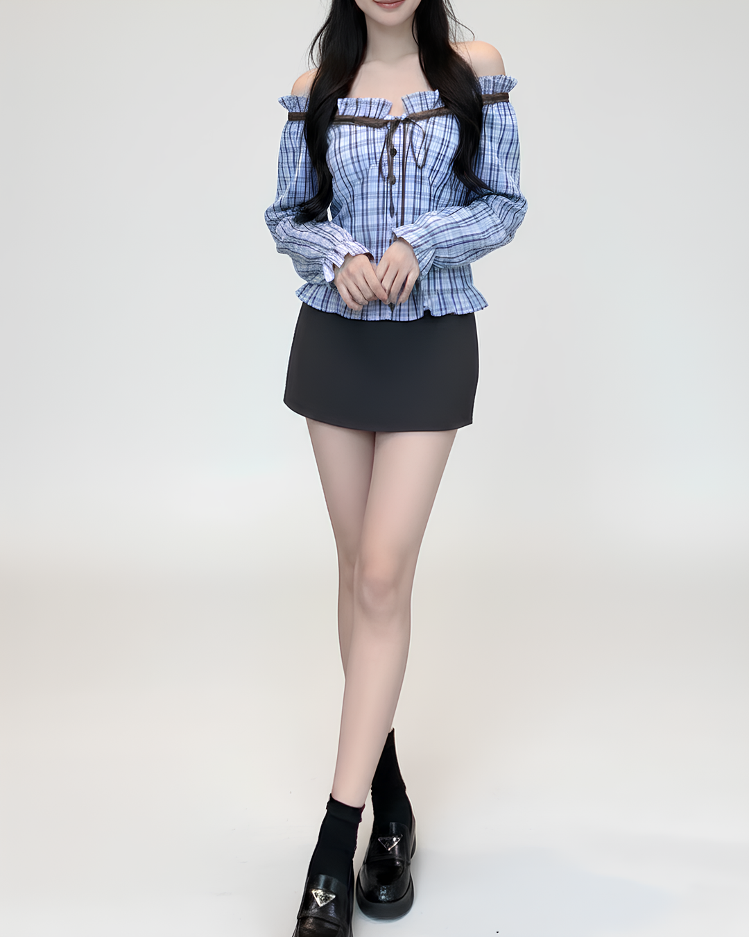 クラシックチェックオフショルトップス Mc763