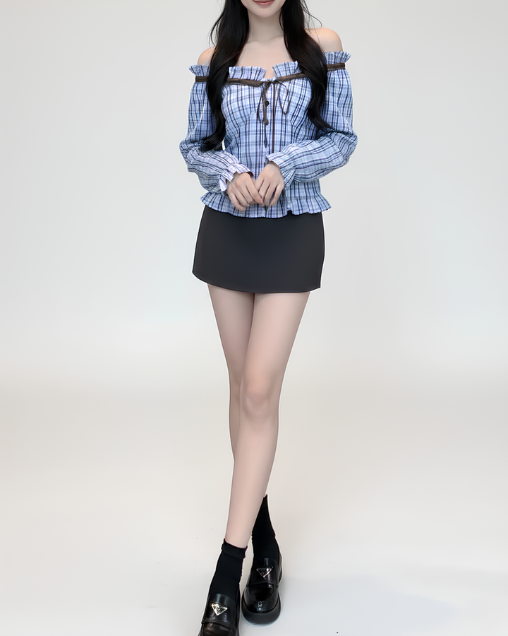 クラシックチェックオフショルトップス Mc763