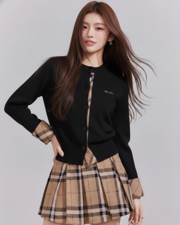 チェックラインニットカーディガン Mc 595