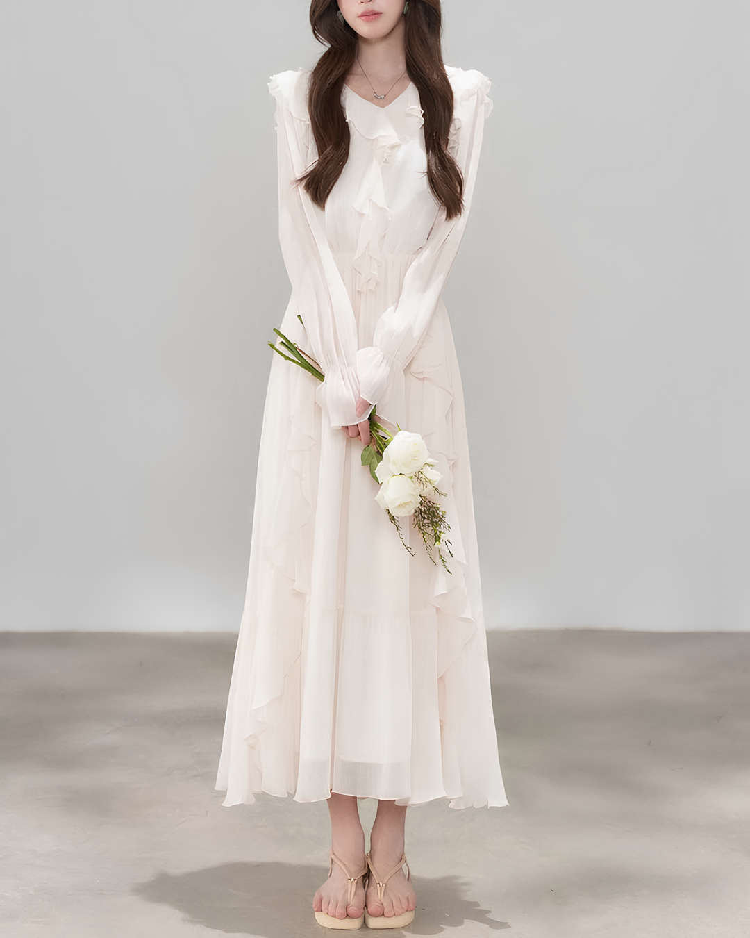 エアリーフリルシフォンロングワンピース Mc 799