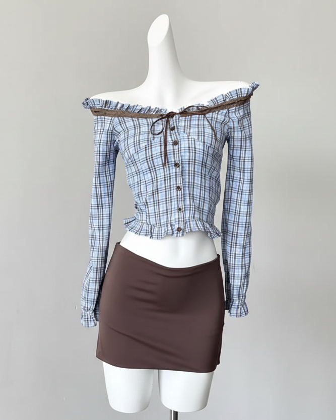 クラシックチェックオフショルトップス Mc763