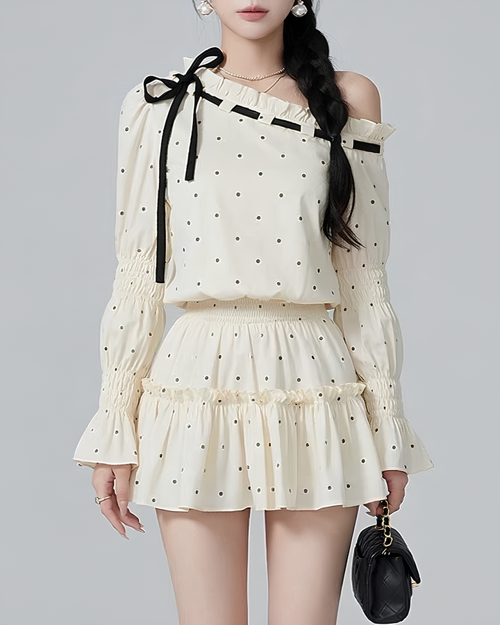 ドットリボンワンショルダーセットアップ Mc 786