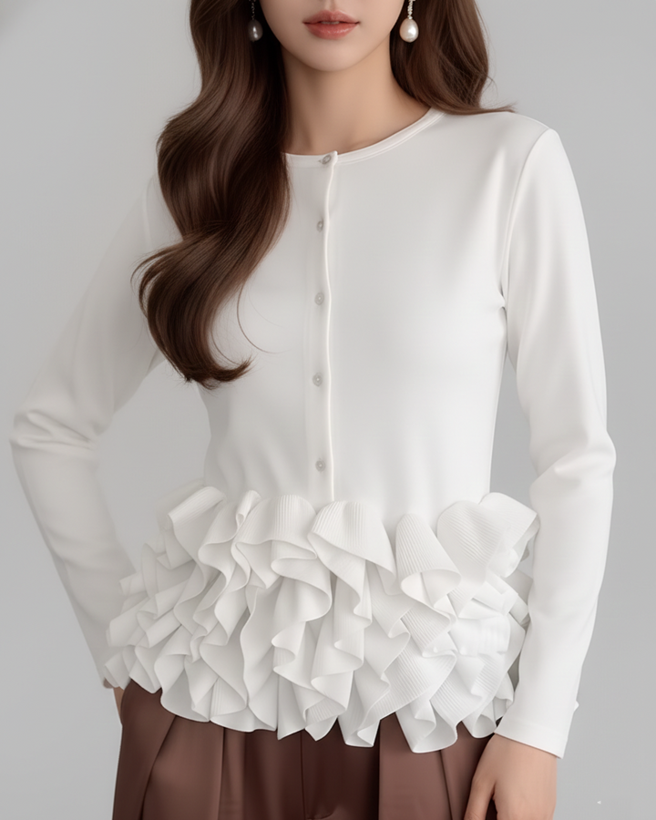 ボリュームフリルペプラムニットトップス Mc745