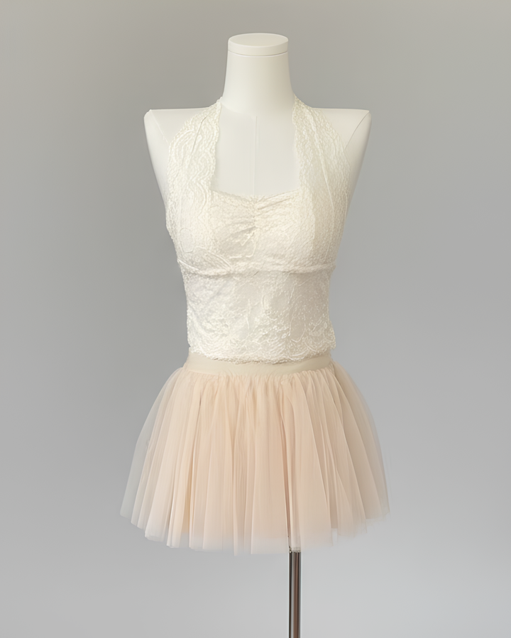 ミルクティーレースカシュクールトップス×スカート Mc758