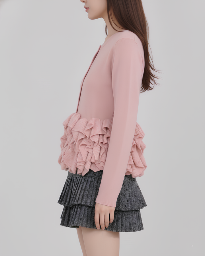 ボリュームフリルペプラムニットトップス Mc745