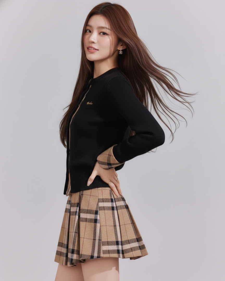 チェックラインニットカーディガン Mc 595