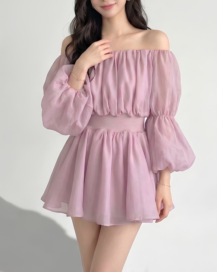 シフォンバルーンオフショルワンピース Mc778