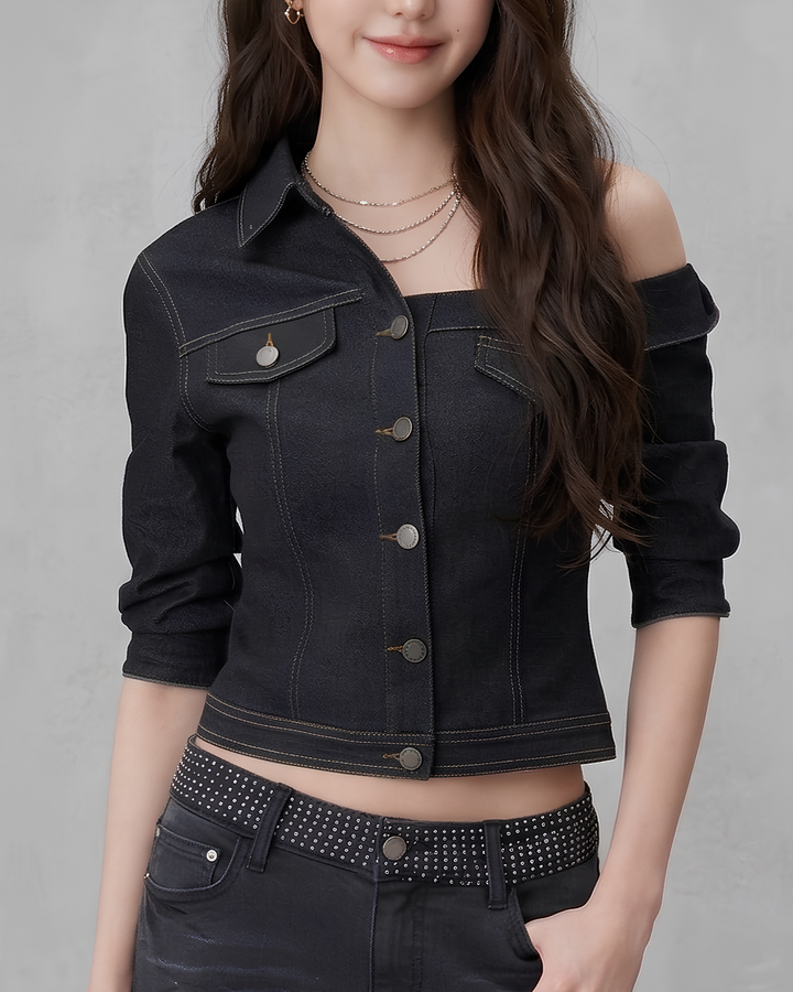 アシメショルダーガーリーデニムジャケット Mc 807