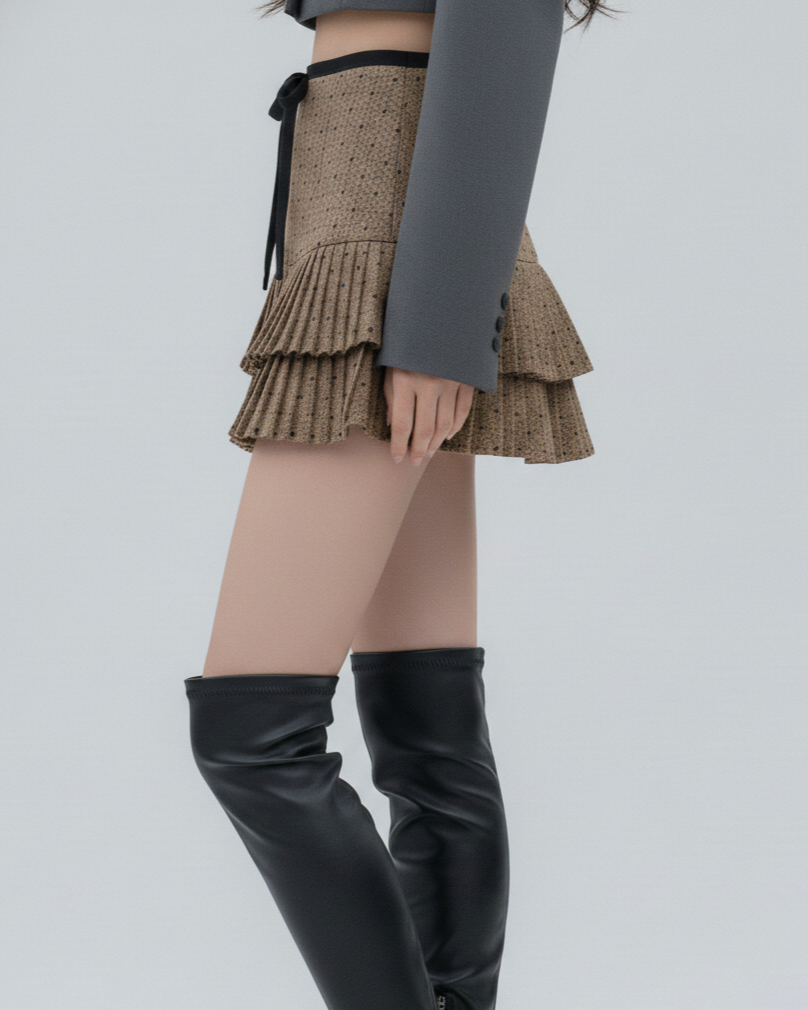 ガーリードットリボンプリーツスカート　Mc 688