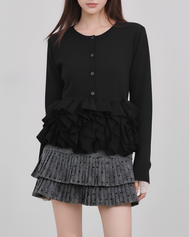 ボリュームフリルペプラムニットトップス Mc745