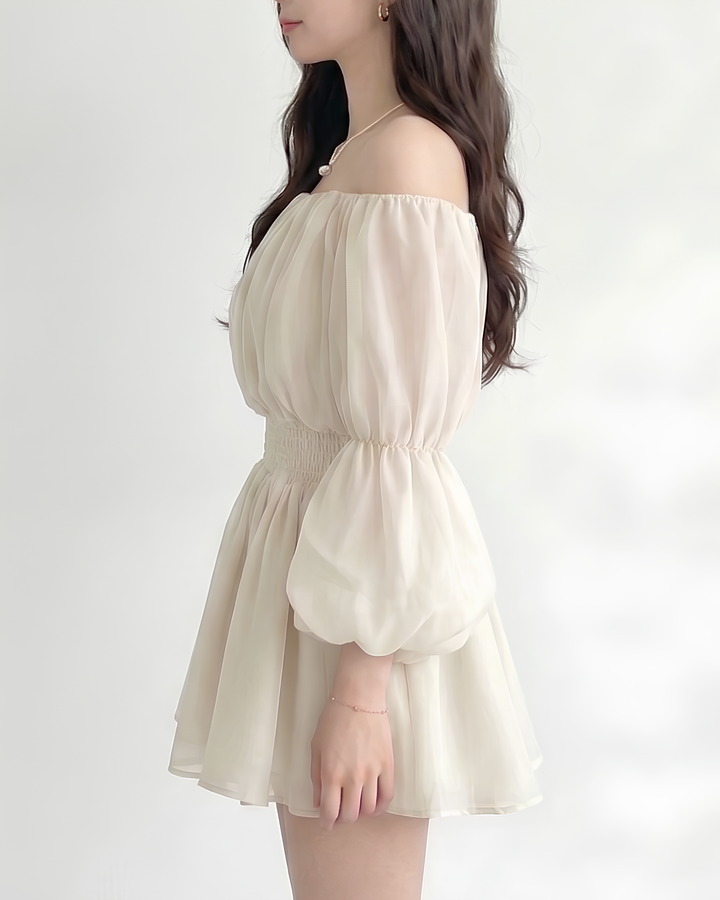 シフォンバルーンオフショルワンピース Mc778