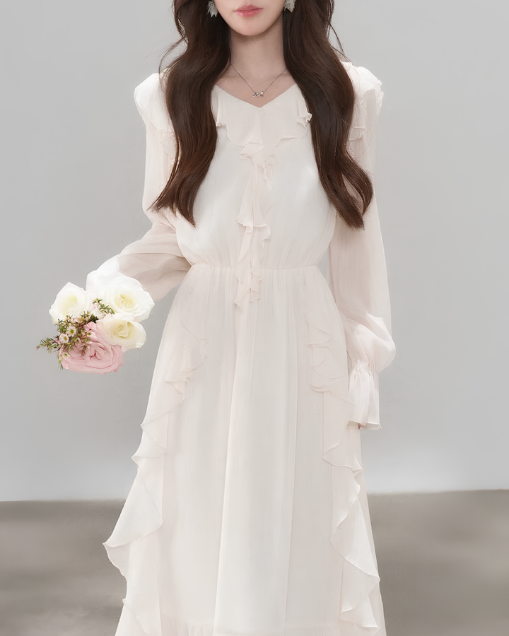 エアリーフリルシフォンロングワンピース Mc 799