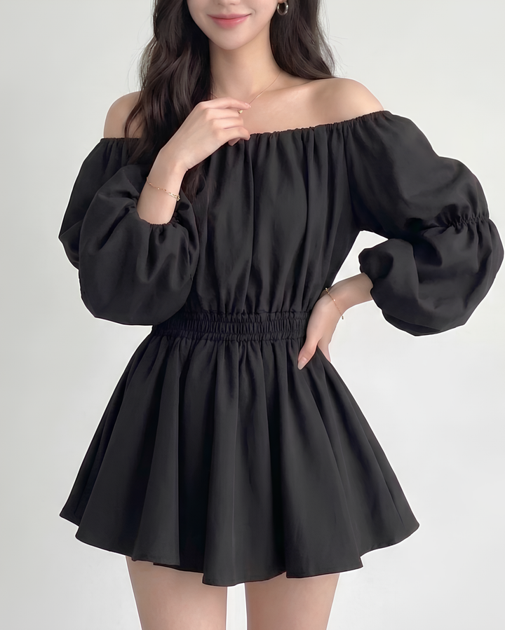 シフォンバルーンオフショルワンピース Mc778