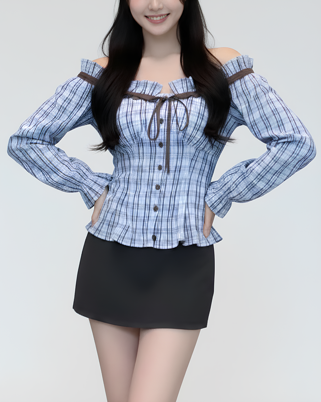 クラシックチェックオフショルトップス Mc763