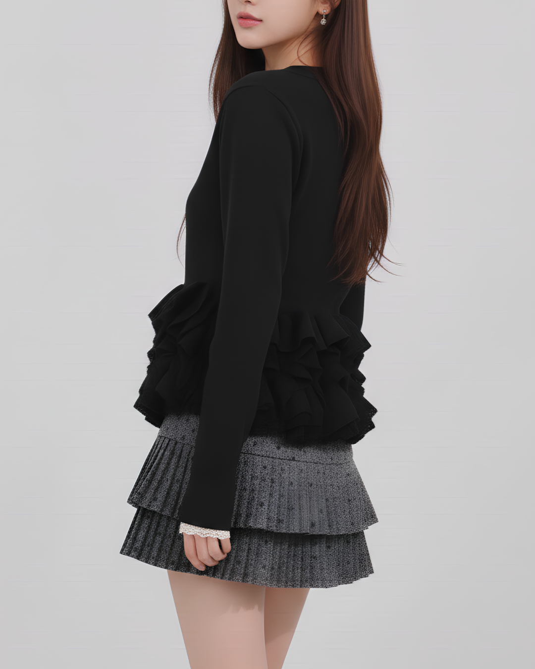 ボリュームフリルペプラムニットトップス Mc745