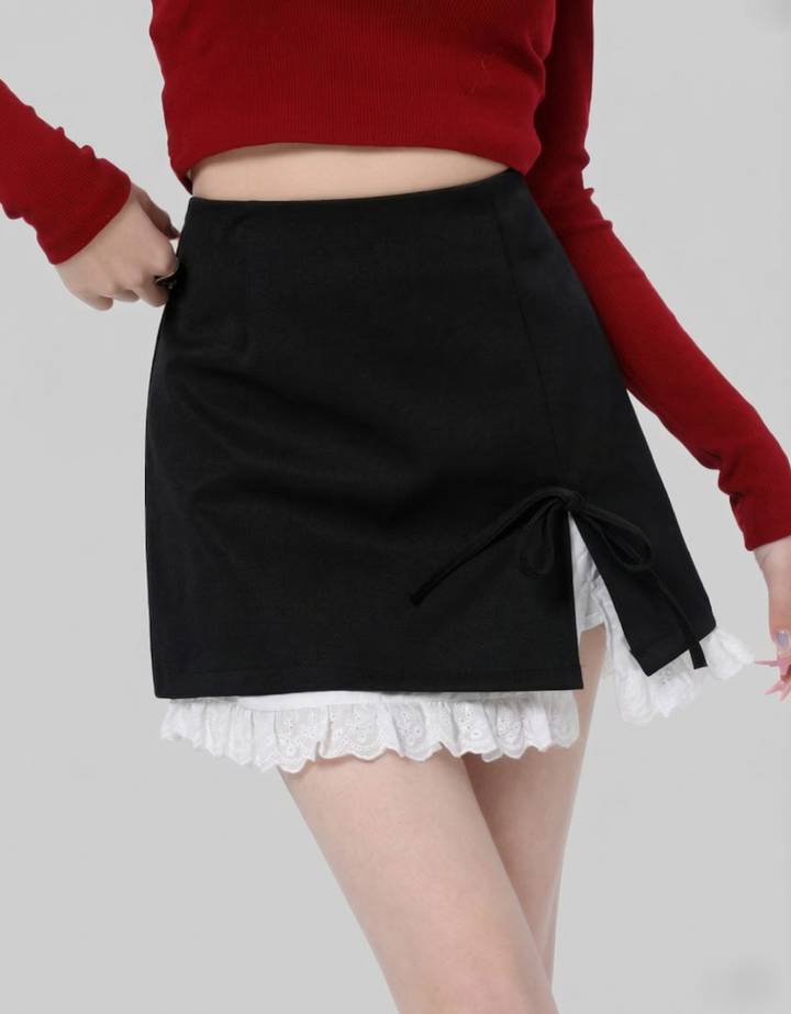 レースレイヤードリボンミニスカート Mc 794