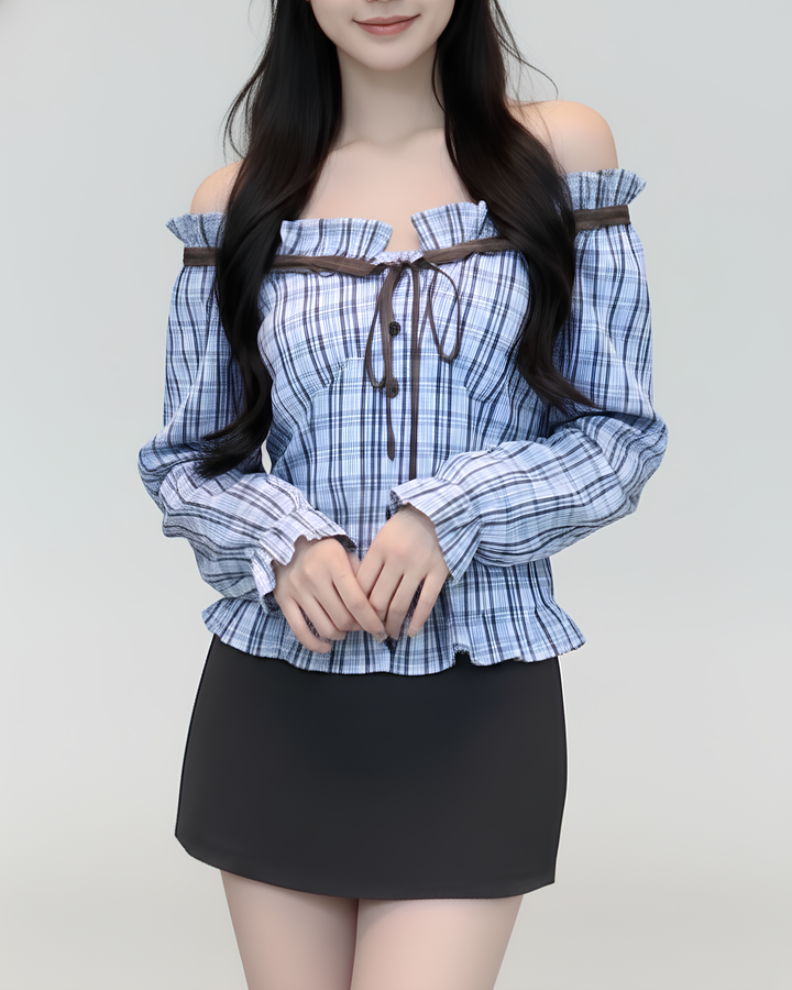 クラシックチェックオフショルトップス Mc763